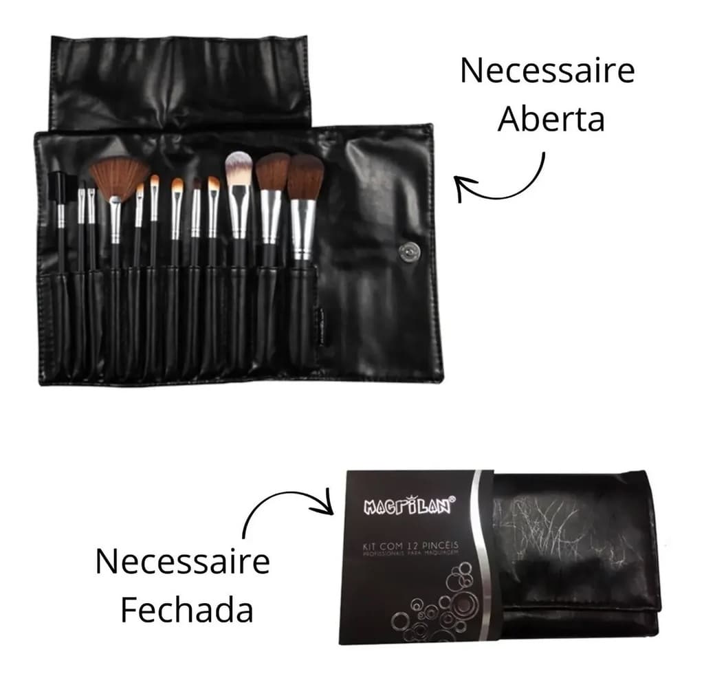 Estojo De Pincéis Profissional Make + 12 Pinceis Macrilan Kit