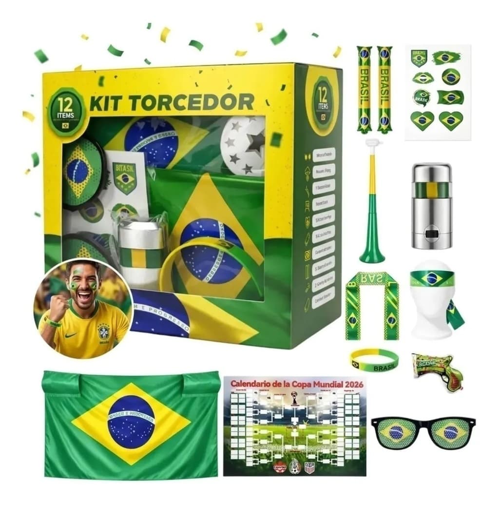 Kit Torcedor Brasil Copa Do Mundo 2026 12 Itens Completo